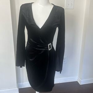 Quiz Black Faux Wrap Velvet Cocktail Dress 6